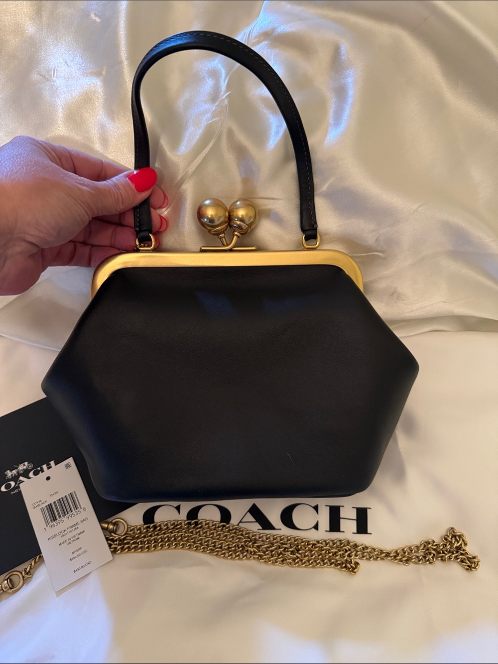 🖤🤎Coach Pre Owned Black Leather Kiss-Lock 16 Frame Shoulder Bag Gold Hardware - Picture 4 of 11